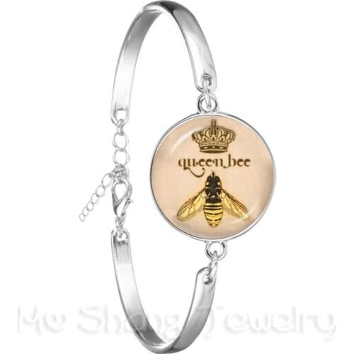 Queen Bee Bracelet Unicorn 18mm Glass Dome Cabochon Charm Silver Plated Chain Bangle For Women Men Best Gift