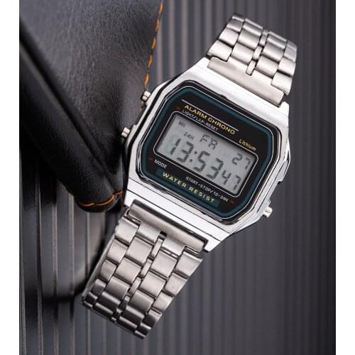 Watch For Women Luxury Square Digital Watch Stainless Steel Watchband Led Bussiness Electronic Wristwatch Men Women Golden Watch
