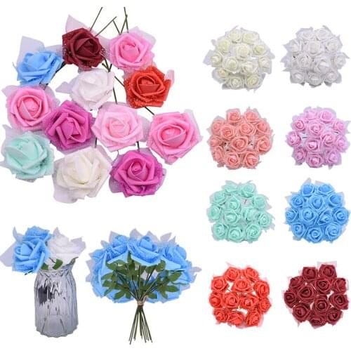 Cheap 7CM Foam Rose Bouquets Peach White Artificial Rose for Wedding Party Decoration Home Decorating Fake Flowers 10/20pcs