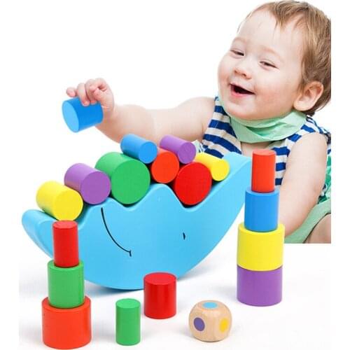 Baby Swing Moon Toy Wooden Blocks Building Block Safety Colorful Balance Games Kids Early Educational Toys Children Montessori