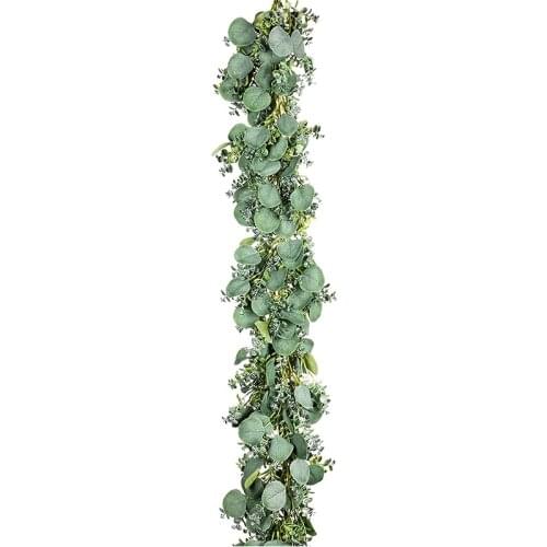 Artificial Eucalyptus Leaves Garland, 6.5Ft Fake Greenery Frosted Vine for Wedding Table Runner Mantel Home Decor