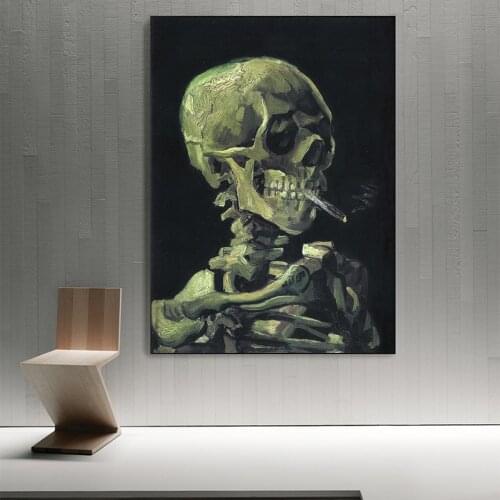 Head of a Skeleton with a Burning Cigarette Canvas Art Painting By Van Gogh Impressionist Wall Art Canvas Prints Home Wall Decor