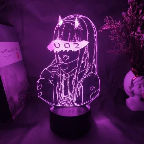 Hot Anime Light Darling in the Franxx Figurine Zero Two 002 Laser Engraved Acrylic Night Light LED Sensor Desk Lamp Otaku Friend