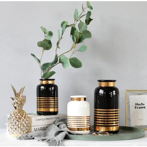 Ceramic Vase European Style Simple White Black Gold Luxury Flower Decoration Home Decoration