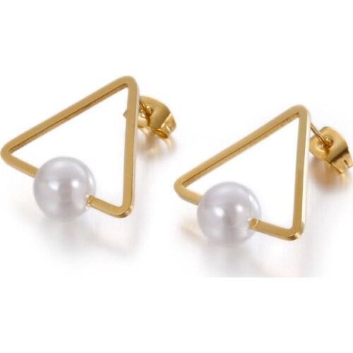 Korean fashion retro new style exaggerated geometric triangle pearl