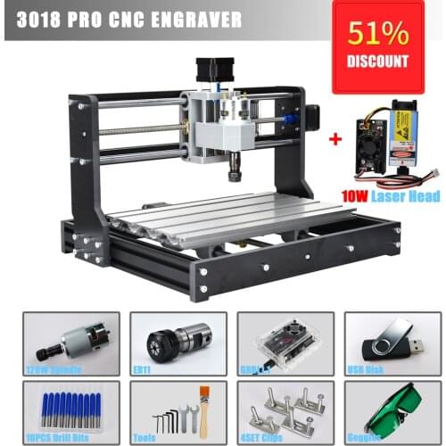 CNC 3018 PRO Laser Engraving Cutting Machine Laser Printer Wood CNC Router GRBL ER11 DIY Laser Engraver for Wood PCB PVC