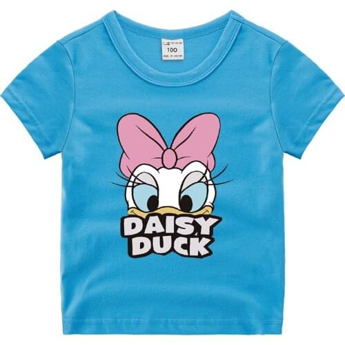 Disney 2020 Daisy Duck Boys Girls Summer Childrens Clothing Short-sleeved T-shirt Printed Cartoon Cotton Tees Tops Clothing