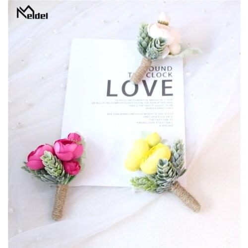 Meldel Silk Roses Red Bridesmaids Brooch Wedding Men Boutonniere Flowers Corsages Wedding Bracelet for Bridesmaid Corsage Pins