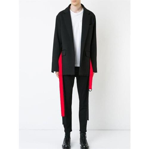 Mens new fashion trend suit belt design collocation vintage autumn and winter classic contracted large coat