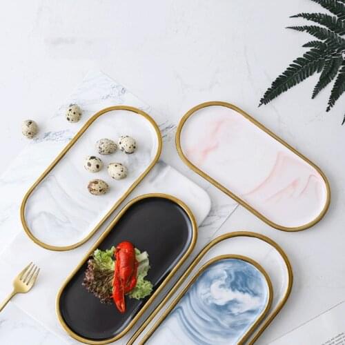 Nordic Marble Ceramic Western Steak Plates Oval Dessert Dish Pendant Jewelry Tray Scented Candle Storage Tray Bathroom tray
