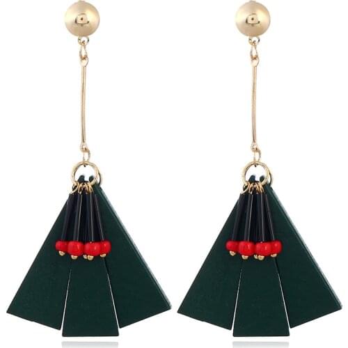 New fashion long triangle pendant earrings luxury geometric wood earrings female jewelry