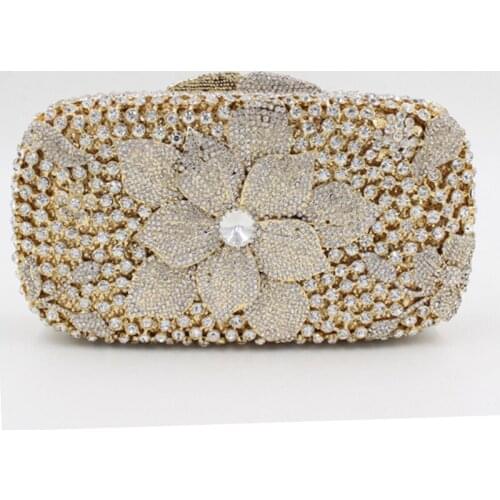 Wholesale 100% Handmade Diamonds Clutch XIYUAN Evening Bag Hollow Out Crystal Flower Ladies Party Purse Rhinestone Shoulder Bag