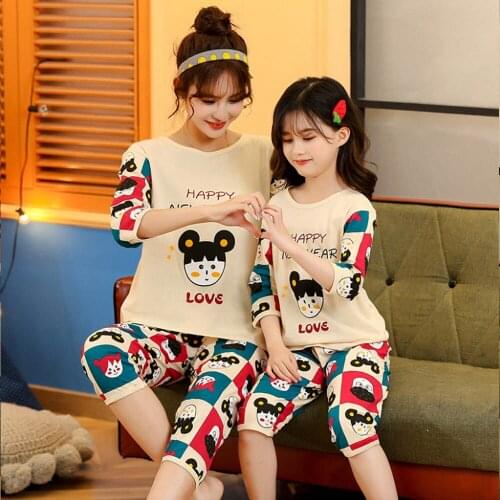 Family Matching Summer Cotton Pajama Sets Children Sleepwear Family Look Mother&Kids Matching Outfits Teens Pajamas Pyjamas