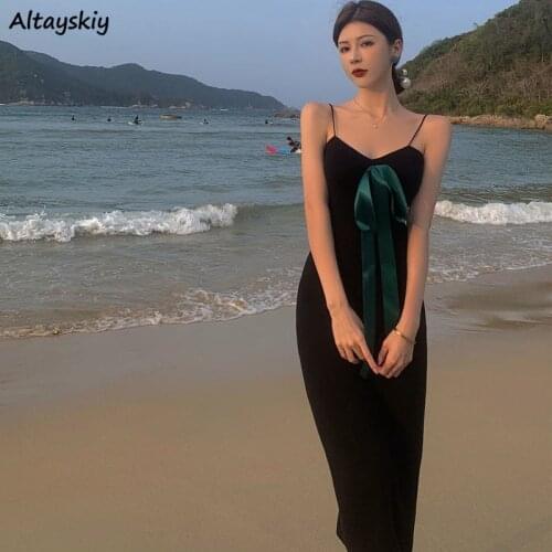 Dress Women Holiday Summer Retro V-neck French Spaghetti Strap Slim Sleeveless Sundress Fashion Sexy Party Female Clubwear Chic