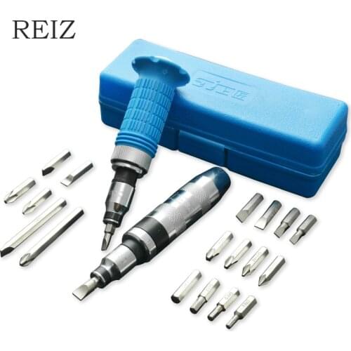 REIZ Manual Impact Screwdriver Set Screw Extractor CR-V Slotted Phillips Hex Bits Rubberized Handle Industrial Grade Repair Tool