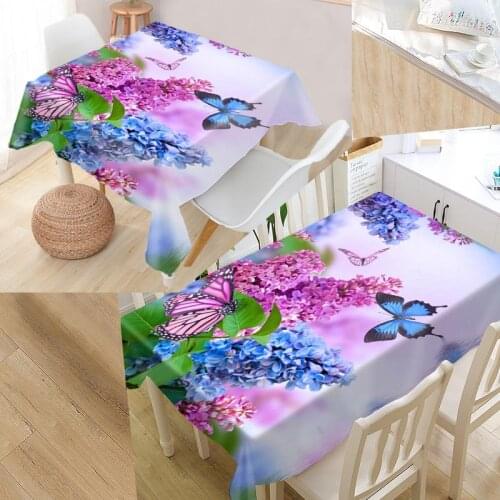 Flower And Butterfly Custom Table Cloth Oxford Print Rectangular Waterproof Oilproof Table Cover Square Wedding Tablecloth