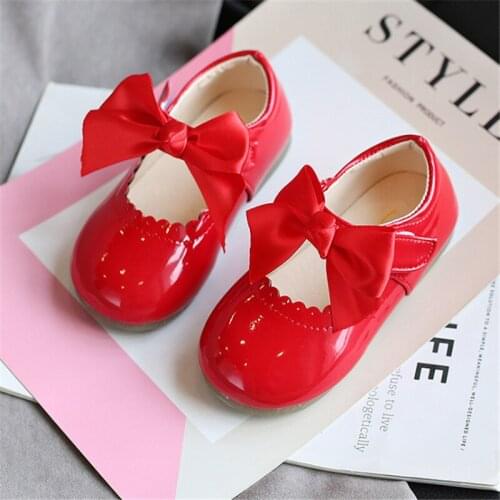 Spring and Autumn Bow Tie Patchwork Patent Leather Bright Leather Girl Soft Sole Comfortable Princess Shoes Bow Shoes EUR 15-30