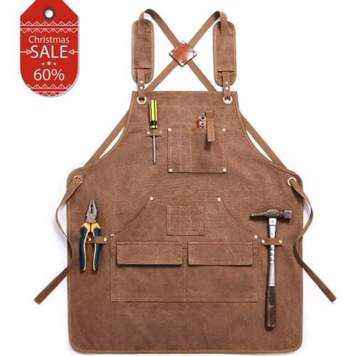 High-end Canvas Apron Custom Logo Wear-resistant Anti-fouling Thickening Barber Roasting Cafe Work Clothes Apron