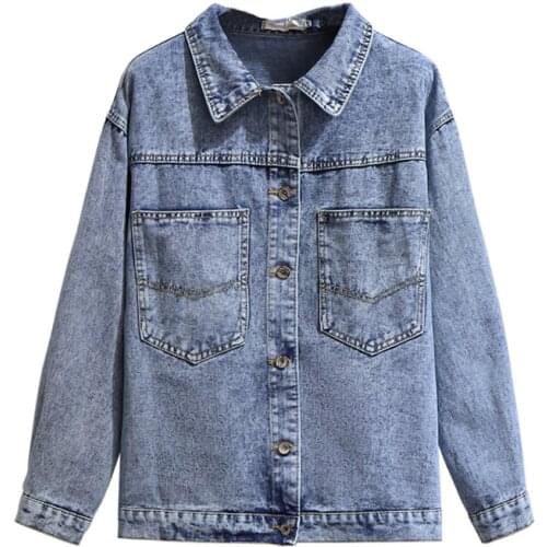 High quality plus size womens denim jacket spring autumn fashion patch printing cover meat slimming denim jackets overcoat