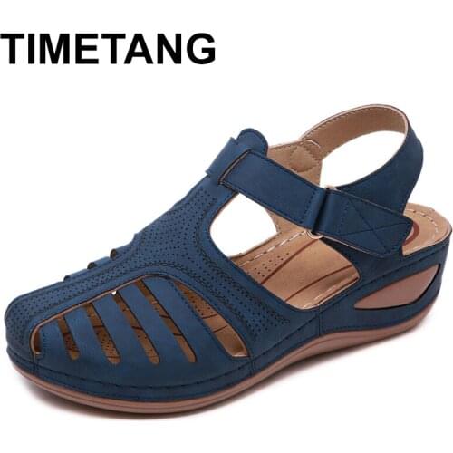 TIMETANGWomens shoes comfortable wedge sandals womens ankle shoesE065