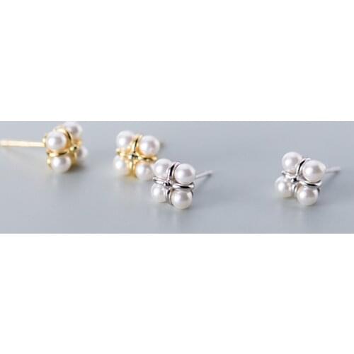 MloveAcc Real 925 Sterling Silver Delicacy Oriental Blossom Pearls Stud Earrings for Women Compatible with Original Jewelry Gift