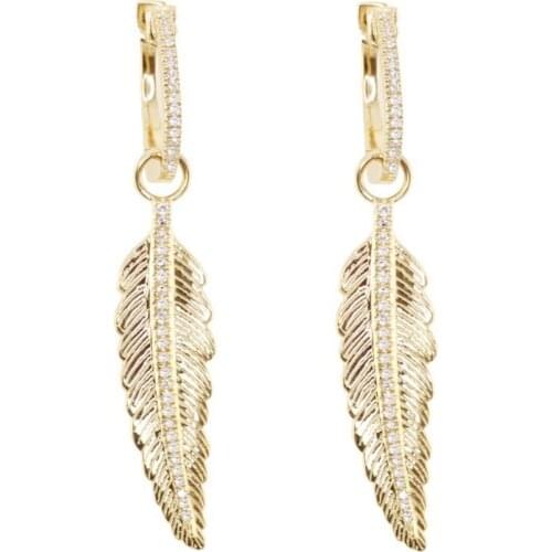 Gold cz feather dangle drop earring 2019 European Trendy fashion women jewelry earrings
