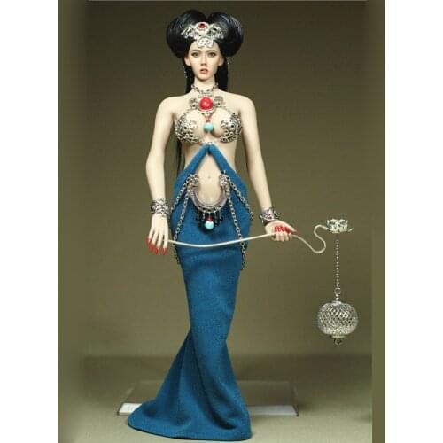 1/6 Scale Blue Flower Red Jade Carving Classic Dress with Bracelet for 12in Action Figure Toy