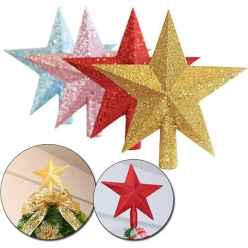 1PC Christmas Shine Five-pointed Star Christmas Tree Top Ornament Gifts Xmas Survived Family Party Decoration Navidad J60