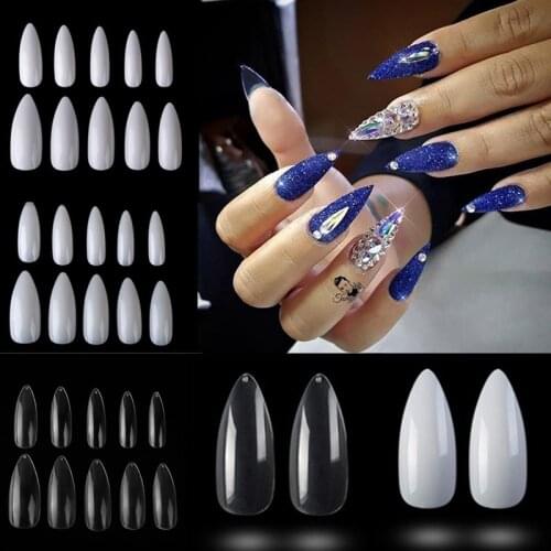 100PCS/PACK Professional False Nails Long Stiletto Nails White Clear Full Cover Acrylic Fingernails UV Gel Fake Nail Art Tips