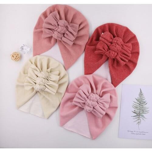2021 New Baby Headwraps Bowknot Pullover Hat Imitation Cashmere Fold Bows Turban Hats Childrens Indian Hat Newborn Beanie Caps