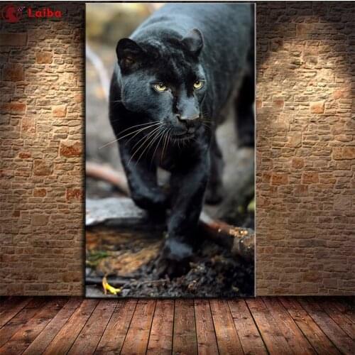 5D DIY diamond painting Abstract Animal Black Panther cross stitch full square round diamond Emeroidery mosaic painting home