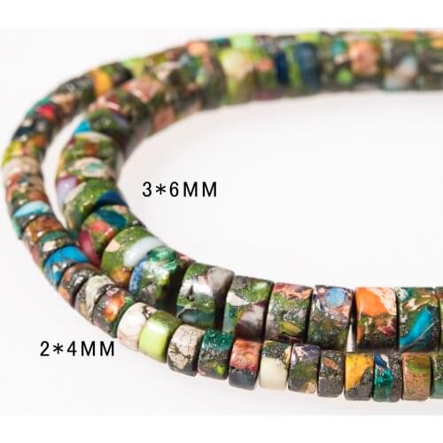 Asingeloo 2x4mm 3x6mm Spacer Imperial Jaspers Emperor Stone Loose Beads Pine Turquoise Natural Stone Beads Strand 15.5"