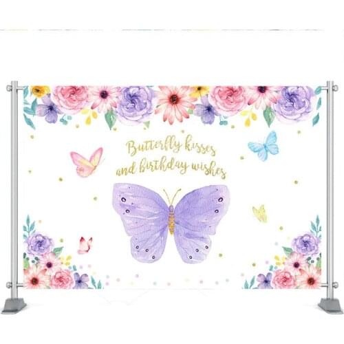 Flower Butterfly Birthday Backdrops Party Baby Photography Printed Backdrop Artistic Child Background