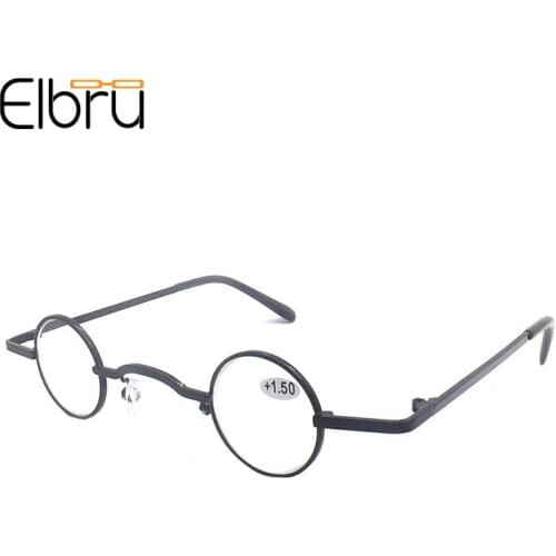 Elbru Vintage Small Round Reading Glasses Men Women Metal Frame HD Lens Presbyopic Eyeglasses Readers Eyewear Diopters +1.0 +4.0