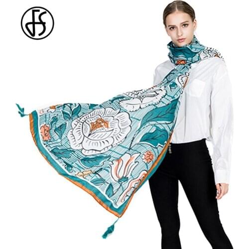 FS Cotton Linen Scarf Women Flowers Print Fashion Autumn Tassel Big Long Luxury Brand Scarves Shawls Wraps Pashmina Ethnic Style