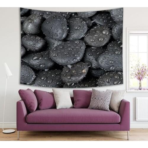 Tapestry Rocks with Water Drops Wet Stones After Rain Life Nature Theme Decoration Charcoal Color