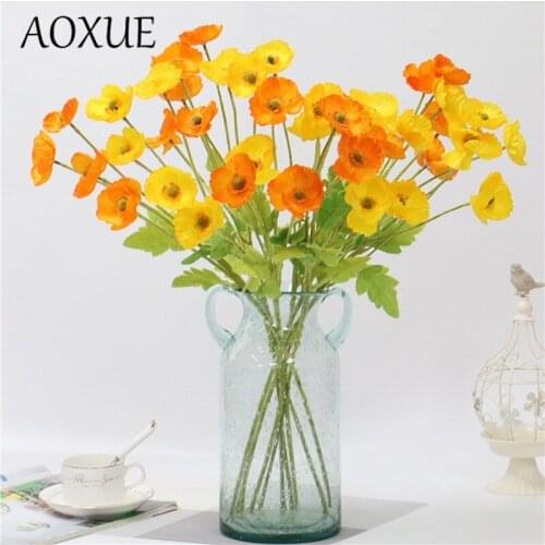 AOXUE High-end simulation 4 heads of poppies flower holiday home living room garden wedding decoration artificial fake flowers