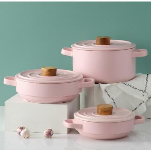 Casserole rice casserole pink ceramic casserole stew gas stove special steamer pot high temperature dry burning resistance