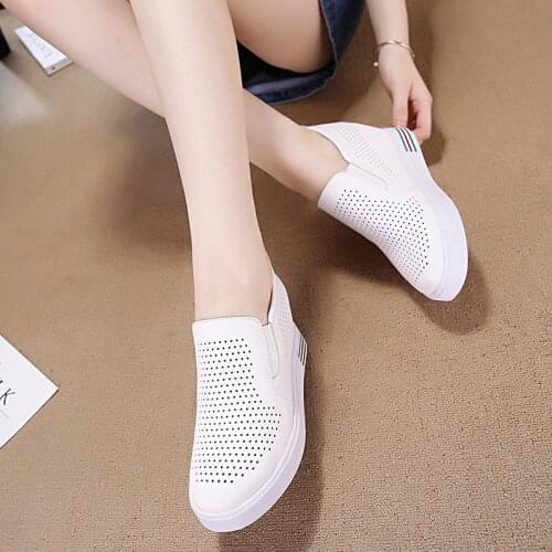 Real Leather Casual Slip on Shoes for Women Wedge Sneakers Woman Vulcanize Shoes Platform Sneakers Loafers High Heel Women Shoes
