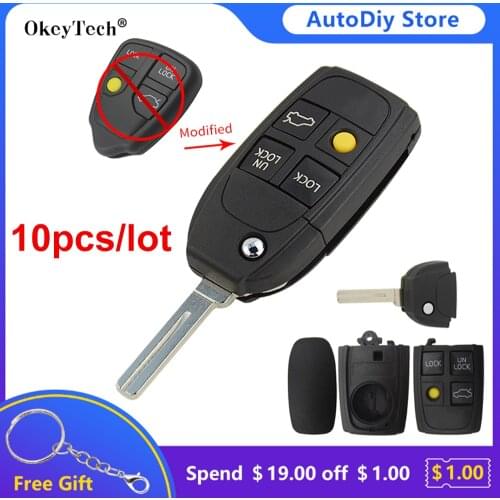 10PCS OkeyTech 4 Button Modified Car Remote Flip Key Shell Cover Fob For Volvo XC90 XC70 V40 V50 V70 V90 C30 C70 S40 S60 S70 S80