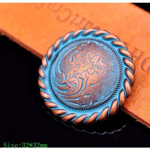 10X 1-1/4" COPPER BLUE TOW-TONE COOL FLOWER ENGRAVED ROPE SIDE LEATHERCRAFT BELT SADDLE CONCHO DECOR SCREW BACK