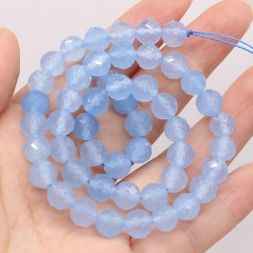 Fashion Small Beaded Natural Stone Aquamarine Round Faceted Beads for Jewelry Making Charm DIY Bracelet Necklace Accessories 8mm