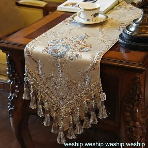 Fashion Home Amazing Imitated Silk Fabric Golden Jacquard Rural table runner Lace Luxury Table flag and Placemat