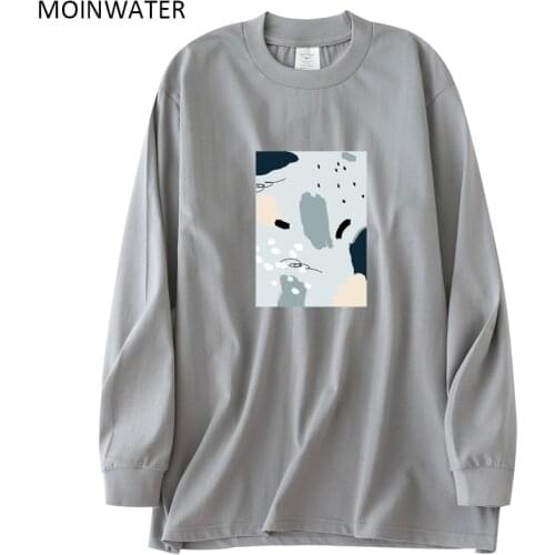 MOINWATER Cute Pattern Women Long Sleeve T shirts Female 100% Cotton Spring Autumn Grey Blue Tees Tops MLT2121