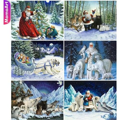 MomoArt Diamond Painting Animal Diamond Embroidery Winter Landscape Cross Stitch Kits Mosaic Bear DIY Full Square Wall Art