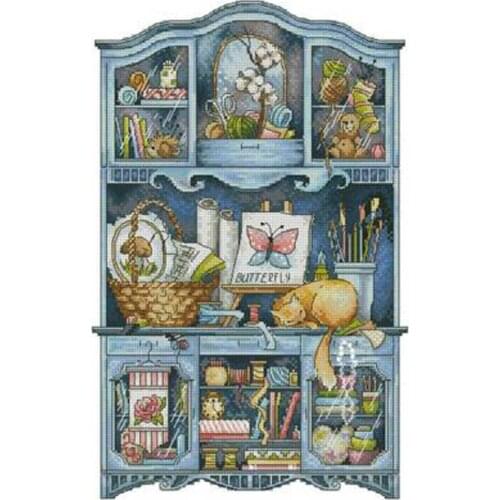 Blue handmade small cabinet patterns Counted Cross Stitch 11CT 14CT 18CT sky blue Cross Stitch Kit Embroidery Needlework Sets