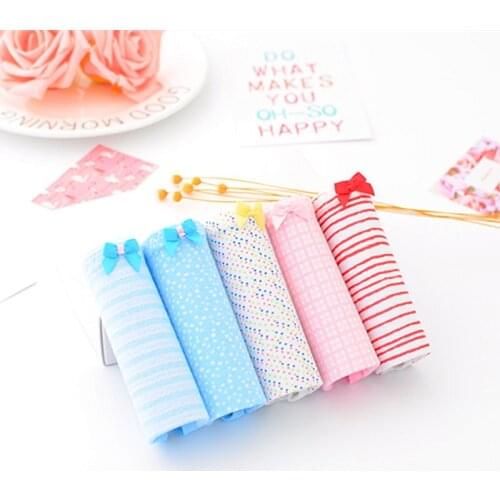 2019 New 5pcs/lot Cotton Girls Briefs Young Womens Underwear Bow Tie Print Pattern12-22 Year Young Girls Panties Free Shipping