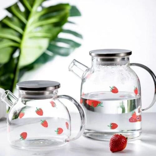 2020 New Strawberry Glass Water Pot High Quality Glass Water Bottle Explosion Proof Water Cup Coffee Mug Tea Cup for Home Office
