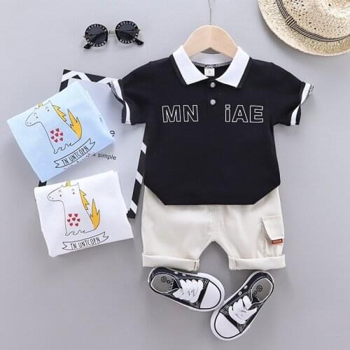 New cotton boys handsome polo shirt childrens summer new short sleeve English T-shirt + versatile casual pants 0-4 years old