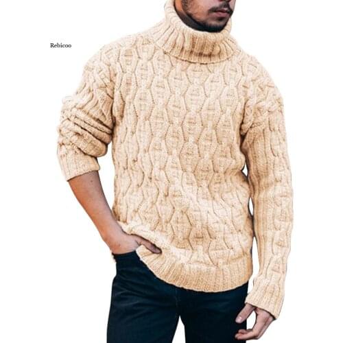 New Men Solid Color Sweater Turtleneck Sweater Long Sleeve Top Loose Sweater Large Size Wild Sweater